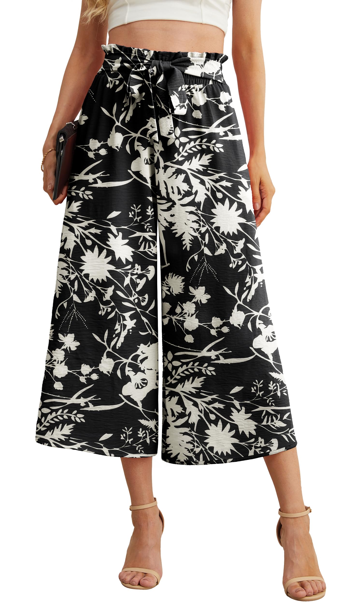 IWOLLENCE Women Flowy Loose Wide Leg Pant Summer Beach Casual Trousers high Waist Adjustable Knot Business Work Casual Pants