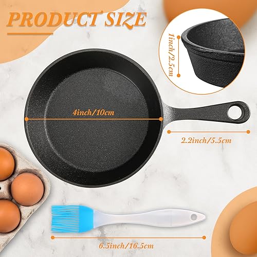 Miniatura 2 de Remerry 10 juegos de sartenes de hierro fundido de 4 pulgadas, mini sartén antiadherente de hierro negro, pequeño plato chisporroteante, sartén