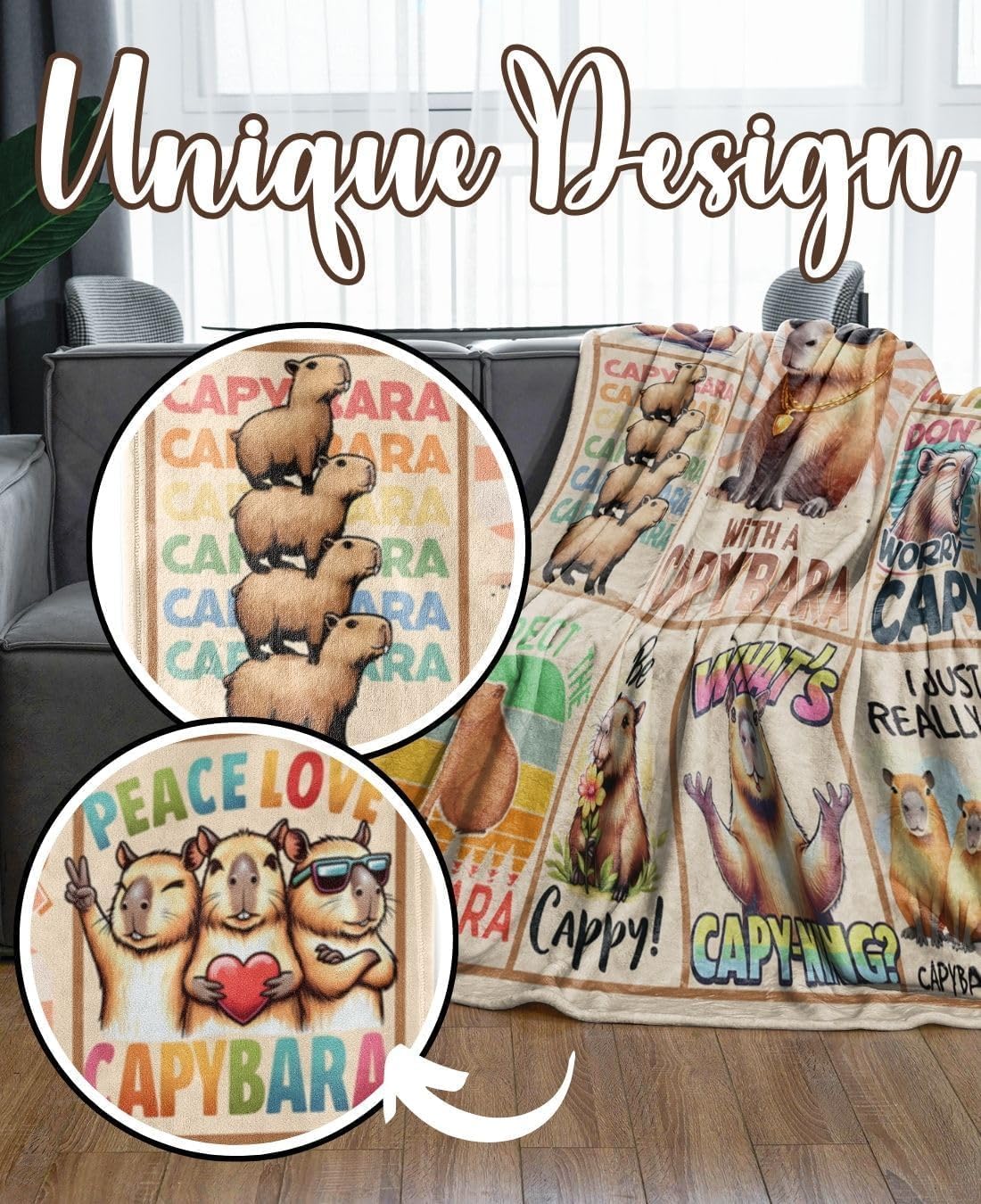 Capybara Blanket Gifts for Women Men Kids Boys Girls, Funny Gifts for Capybara Lovers on Thanksgiving, Christmas, Birthday-40 x 50"-50 x 65 - Image 4