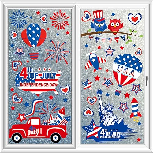 Miniatura 4 de 9 hojas de calcomanías para ventana del Día de la Independencia del 4 de julio, calcomanías para ventana, decoración de fuegos artificiales, bandera