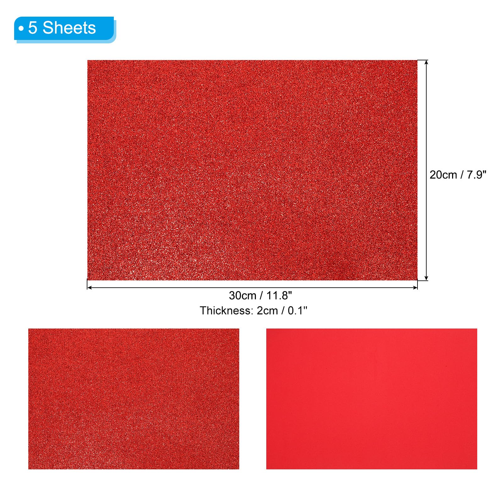 PATIKIL Red Shiny EVA Glitter Foam Sheet 11.8 x 7.9 Inch 2mm Thick Sparkle EVA Glitter Felt for Crafts DIY Project 5 Pcs - Image 2