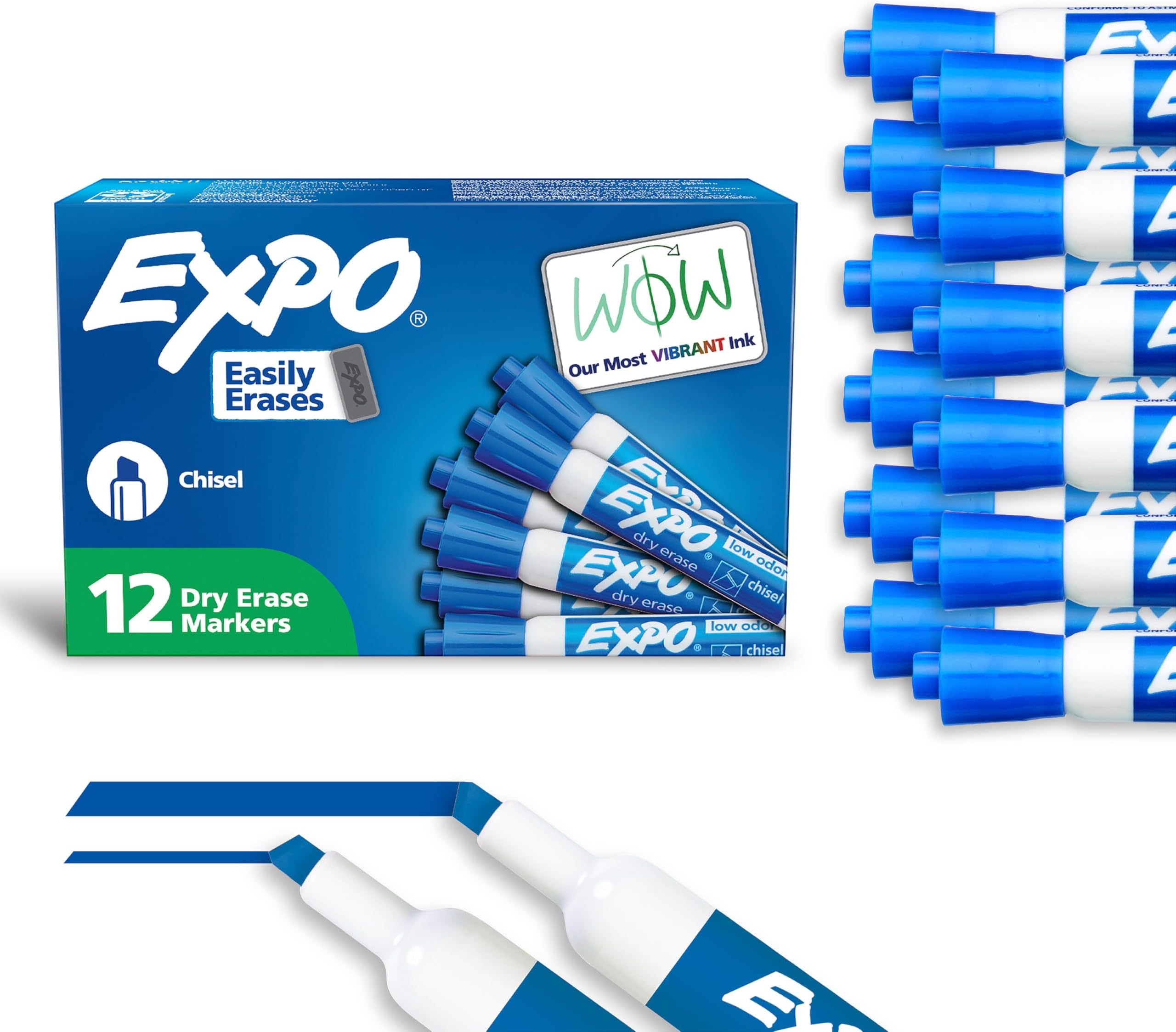 80003 Low-Odor Dry Erase Markers, Chisel Tip, Blue, 12-Count