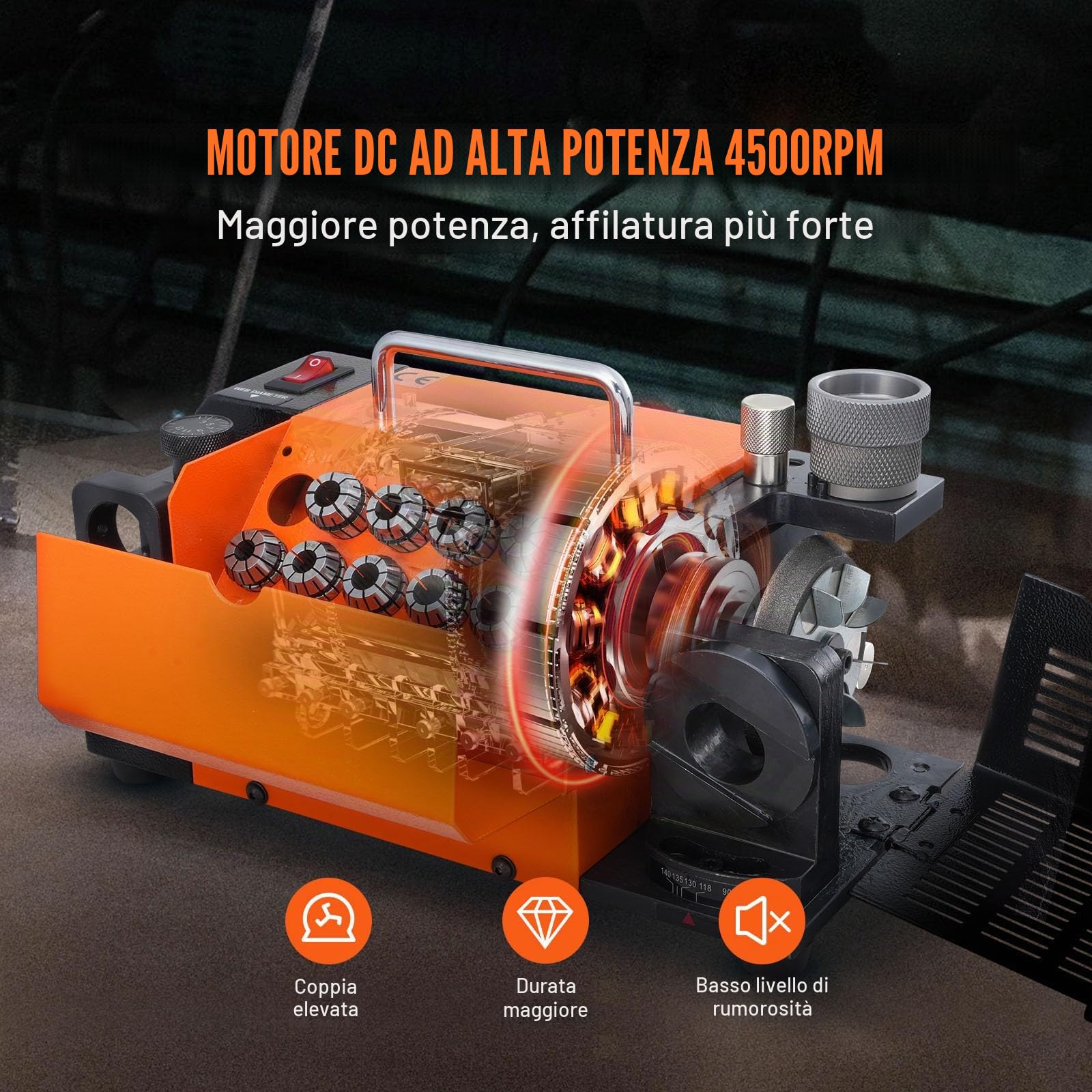 VEVOR Affilatrice per punte da trapano, MR-13A, affilatrice per punte da trapano da 3-13 mm, angolo di 95° a 135°, affilatrice portatile, con 11 pinze, ruota CBN per HSS