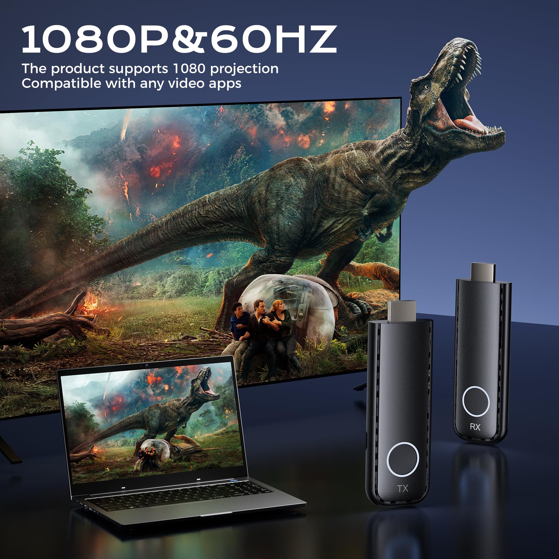 Aceele Bezprzewodowy nadajnik i odbiornik HDMI, Full HD 1080p HDMI nadajnik i odbiornik 50 m, bezprzewodowy adapter wyświetlacza 2,4 G/5G do strumieniowego przesyłania wideo z laptopa/komputera do