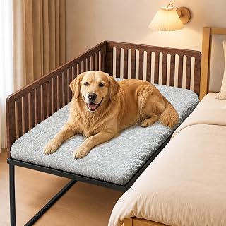 Beside Dog Bed,2 Panel Adjustable Height Dog Bunk Beds,46''x 31'' Metal Dogs Bed Frame with Cushion,X-Large