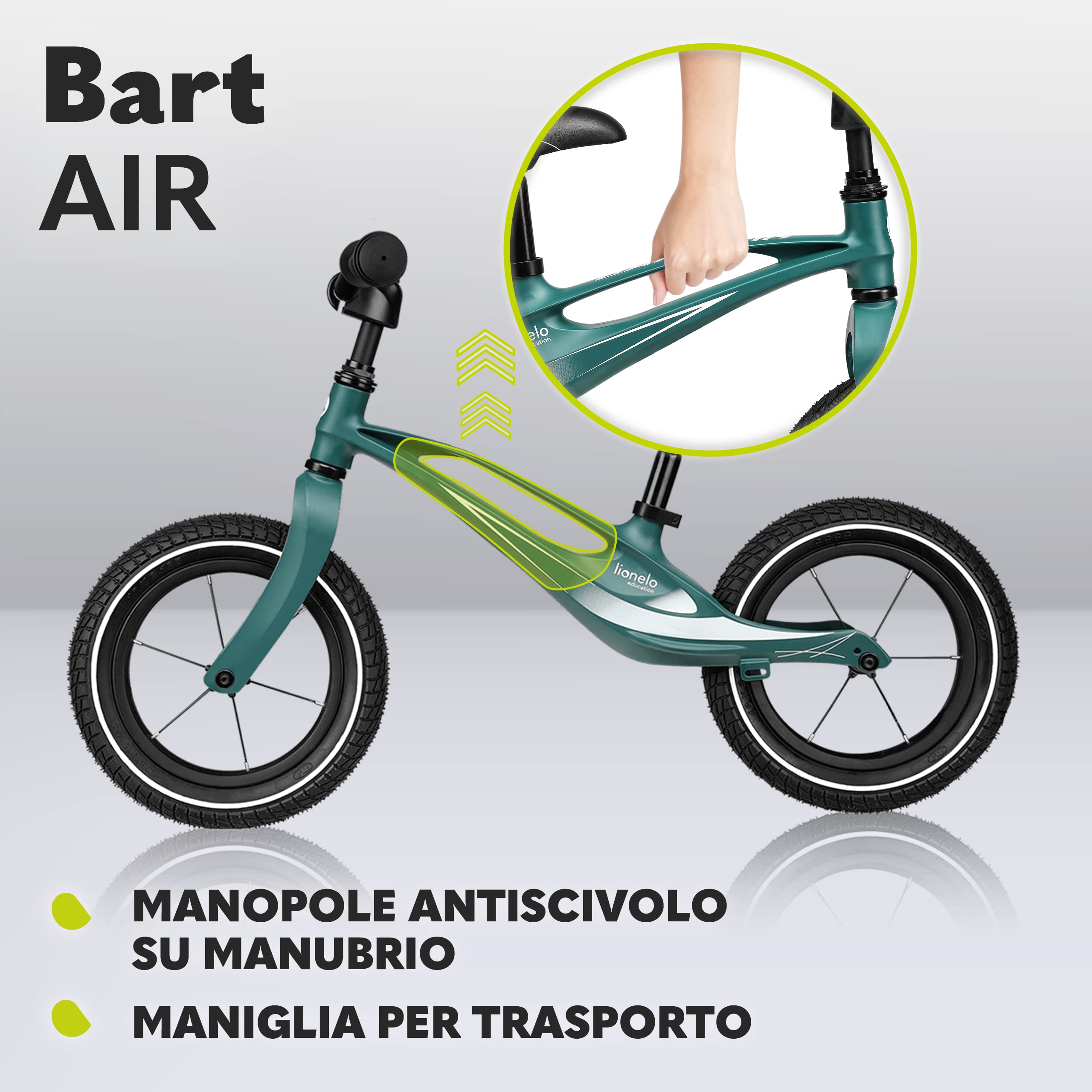lionelo Bart Bici senza pedali per bambini da 2 anni a 30kg Ultraleggero 3kg e Resistente Telaio in magnesio resistenza ai danni Ruote da 12'' Manubrio e sella regolabili Poggiapiedi