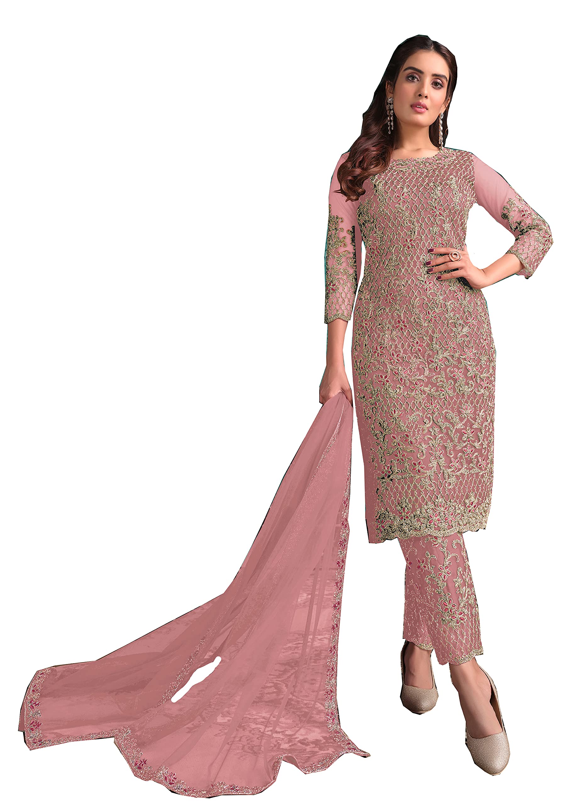 RUDRAPRAYAGNet And Santoon Straight Salwar Suits For Women | Semi Stitched Suit For Women 2023 l Gown In Clothing & Accessories