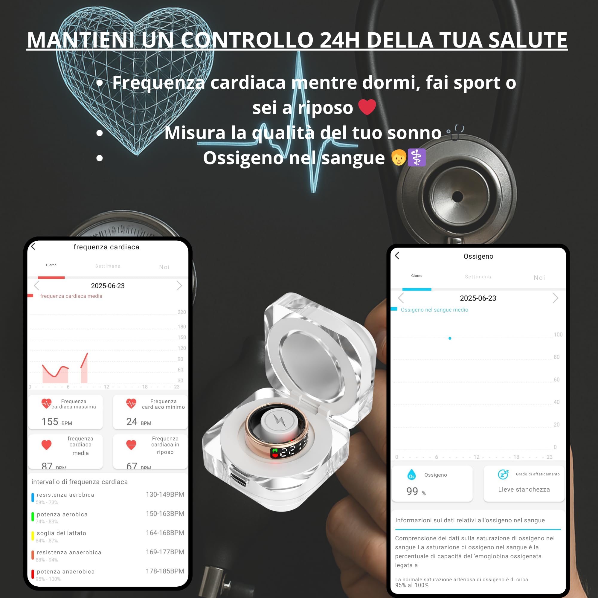 smartia – Anello intelligente con schermo touch, modello 2026 APP inclusa, Ring uomo e donna, anello attività fitness e controllo della salute, monitoraggio del sonno (Oro, 10)