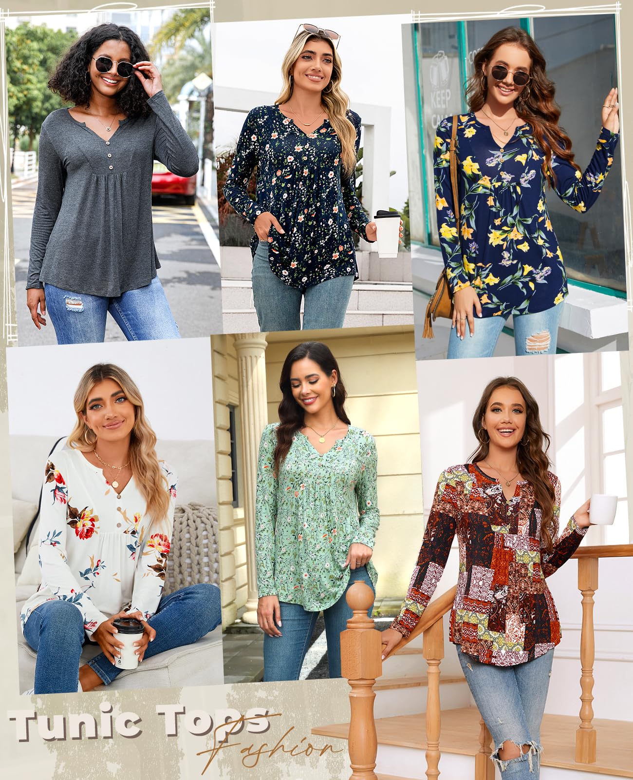 CATHY Womens Long Sleeve Tops 2025 Fall Fashion Henley Shirts Dressy Casual Pleated Tunic V-neck Button Down Blouses