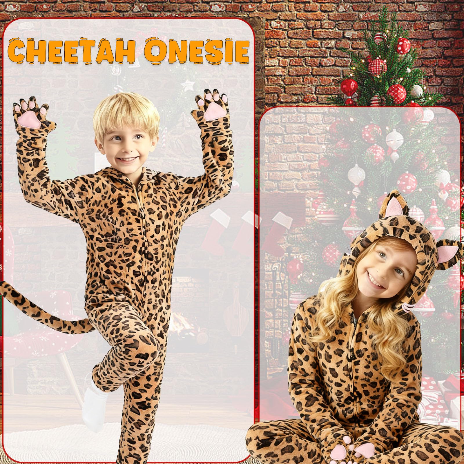 Maryparty Cheetah Onesie Cat Costume for Kids Halloween Fleece Leopard Costumes Animals Cosplay Dress Up (Leopard print, 100) - Image 4