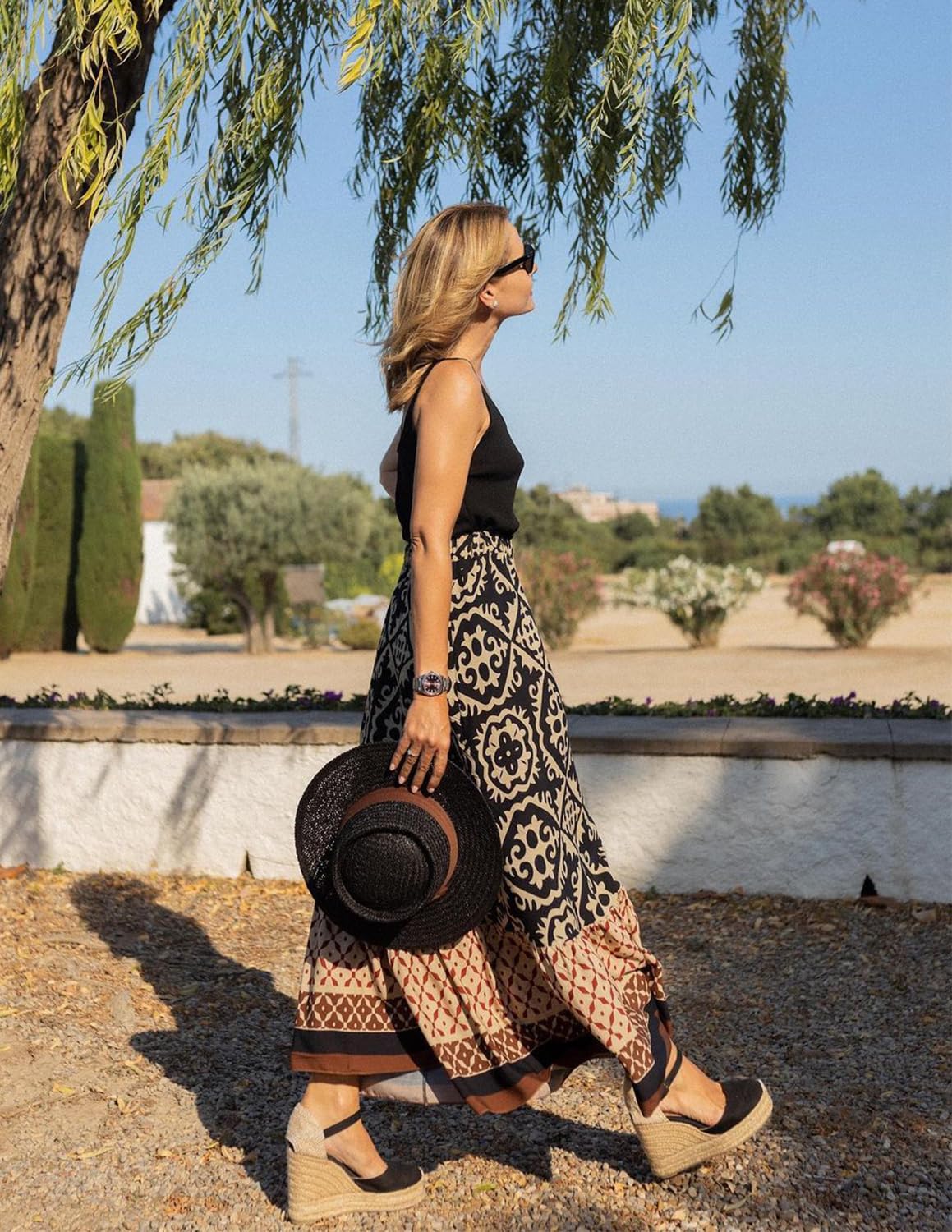 Falda Larga Estampada Mujer Cintura Alta Elástica Boho Floral Tubo Verano