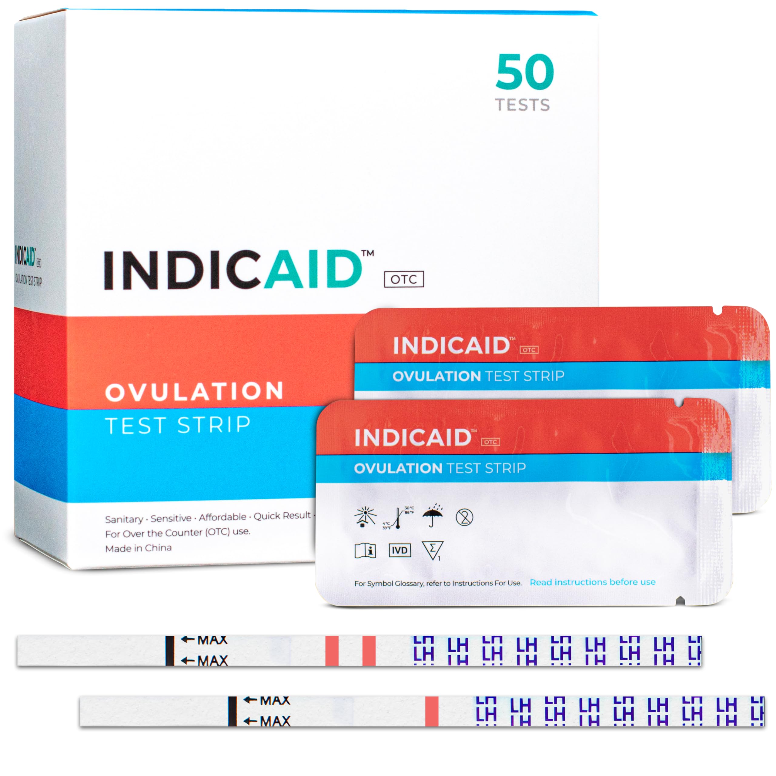 INDICAIDOvulation Test Strips 50 Pack – Rapid Results in 5 Minutes - Ovulation Tests for Women - Accurate Fertility Test - Ideal Ovulation Predictor Kit for Easy Home Testing
