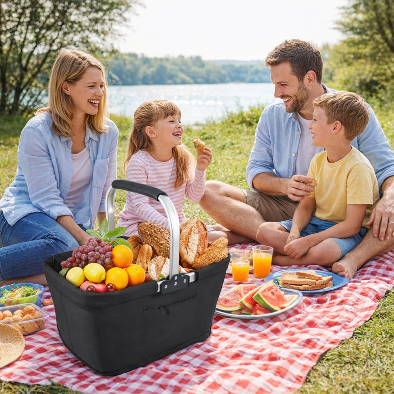 Einkaufskorb, 26L Cesta de Compras Plegable, Resistente y Gran Capacidad, Ideal para Familia, Compras, Viajes y Camping (Negro)