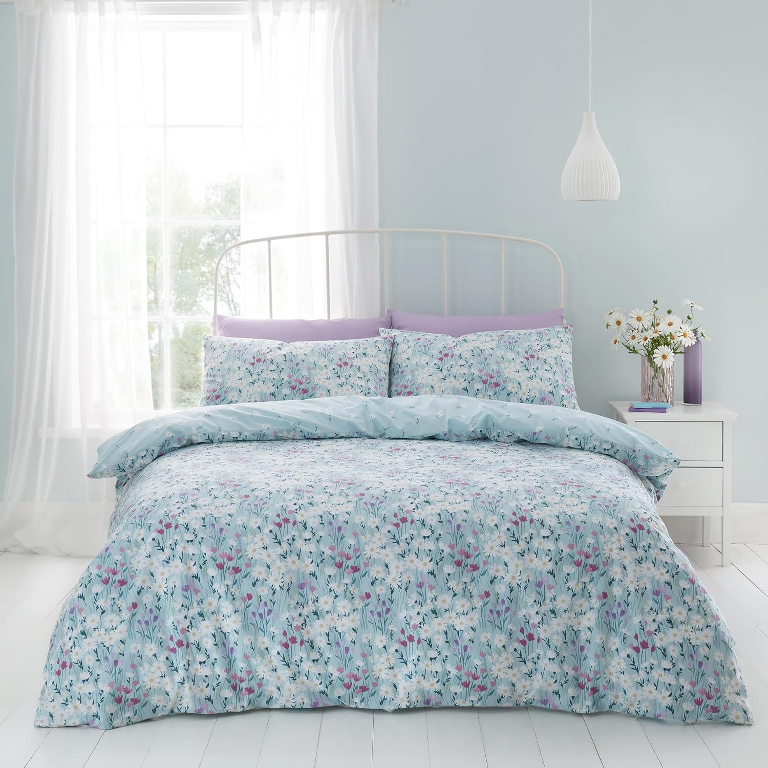 Catherine Lansfield Daisy Meadow Floral Reversible King Duvet Cover Set