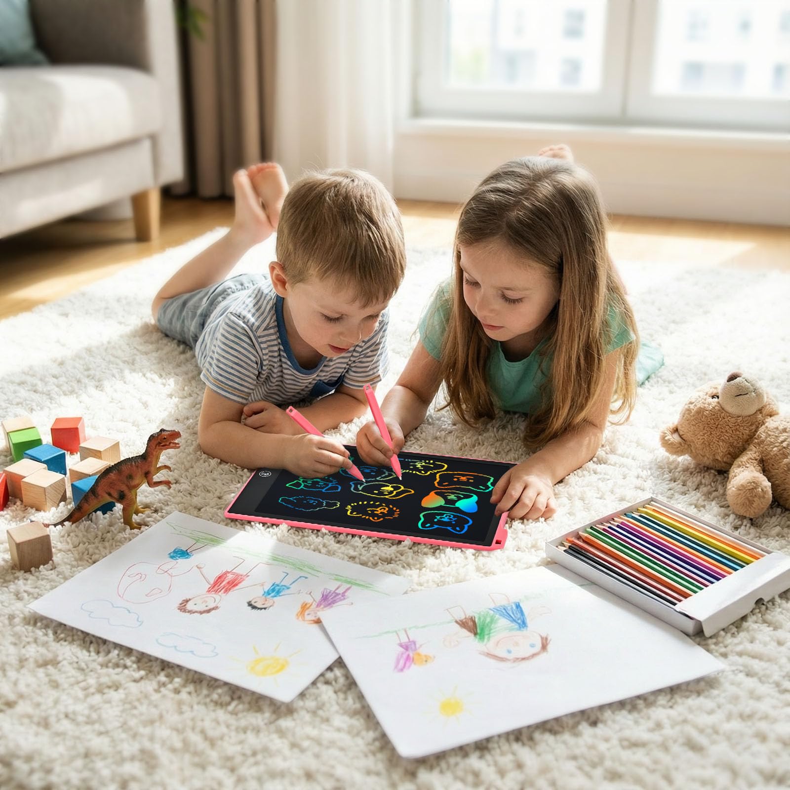 Regalo Bambina 3 4 5 6 7 8 Anni,PINKCAT Calendario Avvento 2025 Natale Bambini Giochi Lavagnetta Cancellabile 12 Pollici Portatile Elettronica Tavoletta Grafica LCD Giocattoli Colori - 4