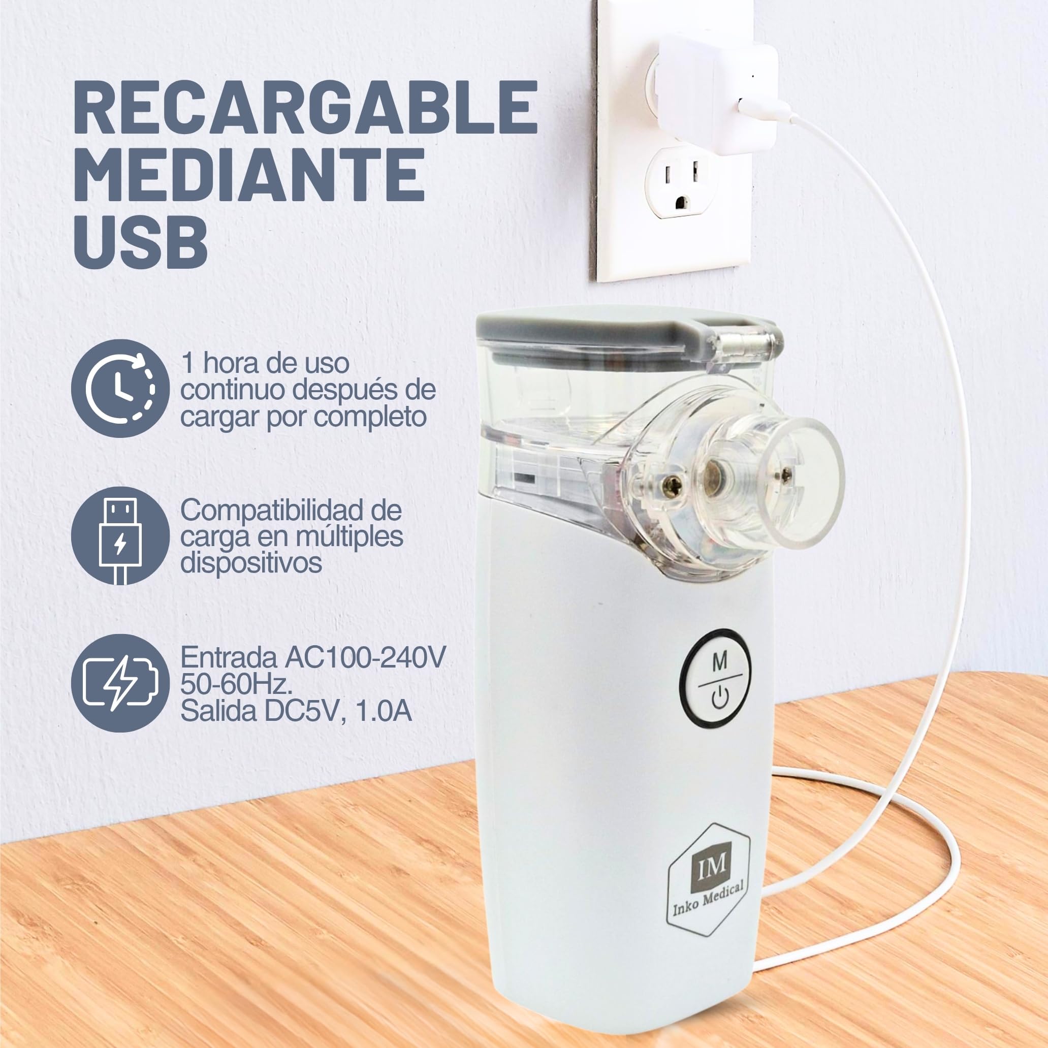 Nebulizador Nasal Portátil para Bebés, Niños y Adultos, Inhalador Nasal Silencioso, Nebulizador de Malla, Bateria Recargable USB