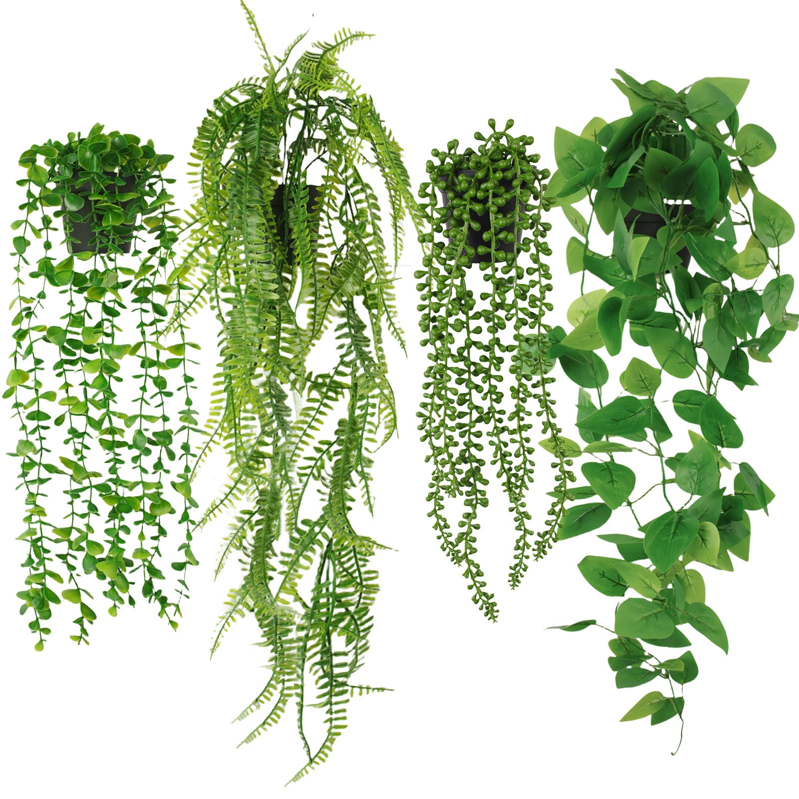 BELICOO 観葉植物 フェイク 4個セット 消臭 ＆ 抗菌 フェイクグリーン 吊り下げ 卓上 造花 インテリア 室内外対応 省スペース 葉落ち防止 フェイクグリーン 壁掛け グリーン 水やり/お世話不要 家庭の花園 玄関 キッチン オフィス プレゼント お祝い 母の日