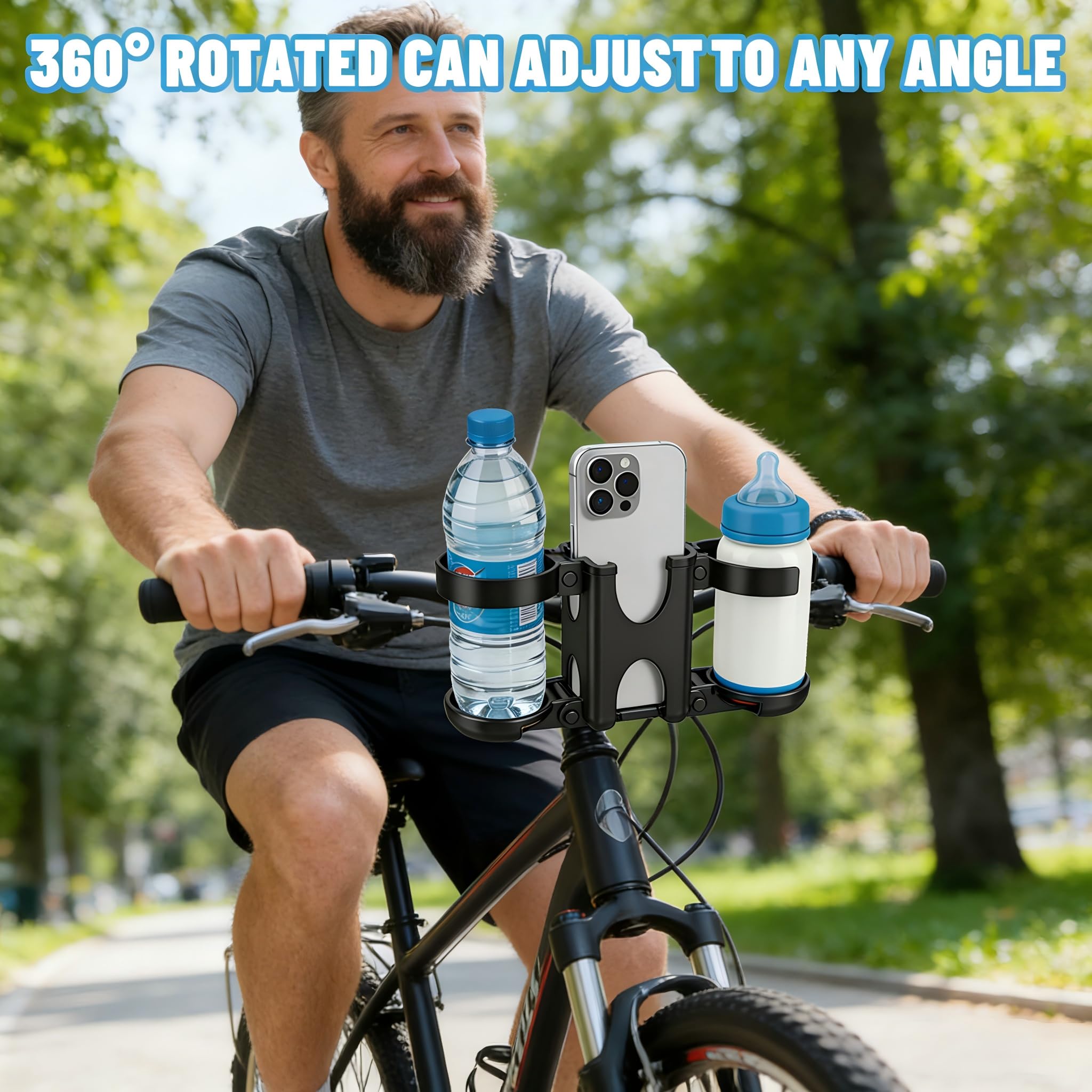 Soporte para bebidas 3 en 1, accesorios para cochecitos - Portavasos plegable con soporte para teléfono móvil, portabotellas universal para ABC Design Cybex, Bugaboo, bicicleta y silla de ruedas