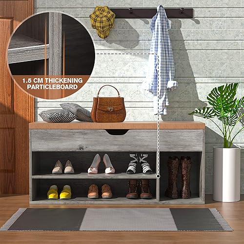 Miniatura 4 de LGHM Banco de almacenamiento de zapatos, banco de entrada con almacenamiento de zapatos, banco de zapatos de 2 niveles para entrada, ideal para