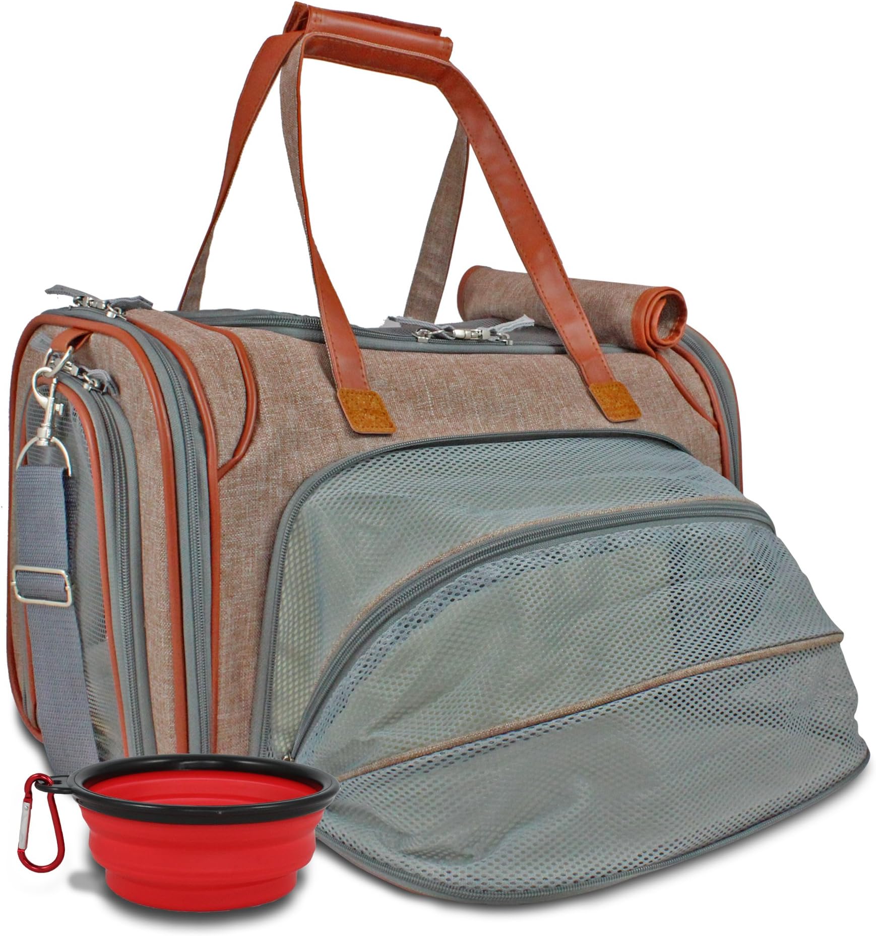 Pet Carrier Airline Approved | For Pets/Cat/Dog Travel| Soft Sided Under Seat design | Premium Removable Fleece Bed and Lockable Zipper Clasps By Series 2 (Brown)