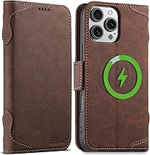 SINIANL Funda tipo cartera para iPhone 16 Pro Max, compatible con MagSafe, funda de piel con ranuras para tarjetas y soporte, color marrón