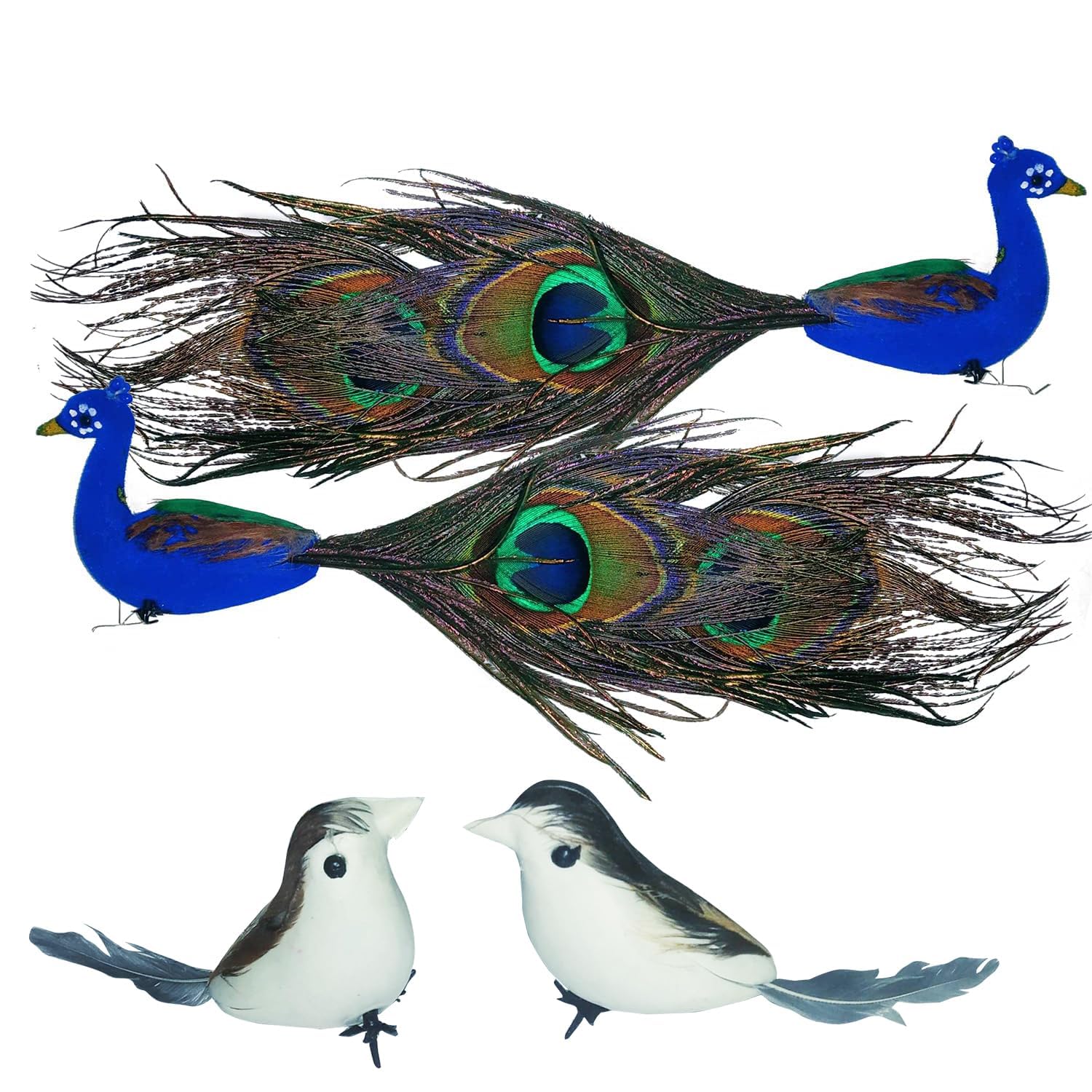 MKM Artificial Mor Morni/Peacock Pair with Beautiful Feather Janmashtami/Navratri/Diwali/Temple Decor/Good Luck -2 Pieces Set
