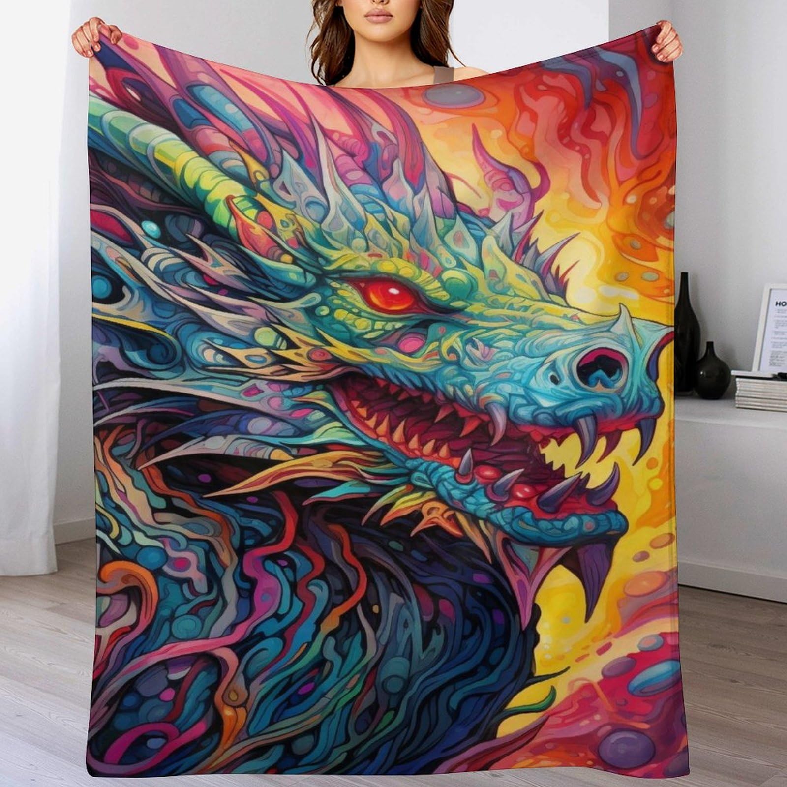 Couverture polaire dragon chaude en flanelle pour vos soirées cocooning au salon