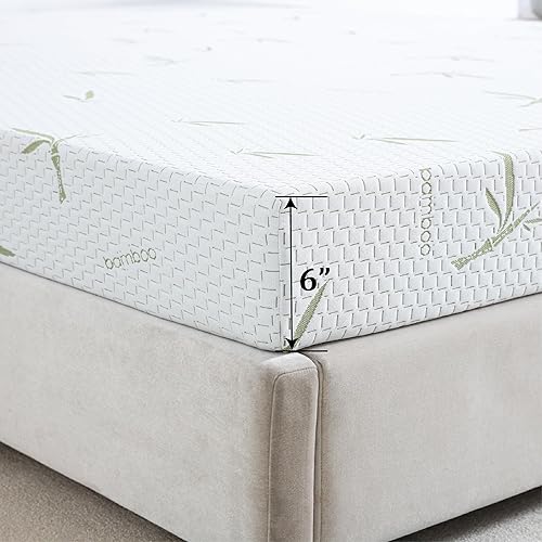 Miniatura 7 de Dyonery Colchón de espuma viscoelástica tamaño King de 6 pulgadas, colchón de gel de té verde refrescante en una caja, funda de colchón de bambú