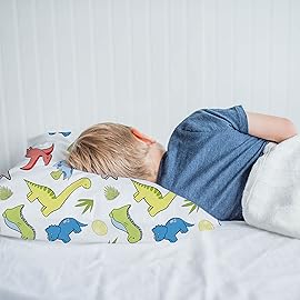 Little Sleepy Head Toddler Pillowcase, 100% Cotton & Hypoallergenic Pillow Case for Toddler Pillow, Snug Fit Envelope Pillowcase, 13x18 Pillowcase, Pilllow Sold Separately (Dinosaurs - White)
