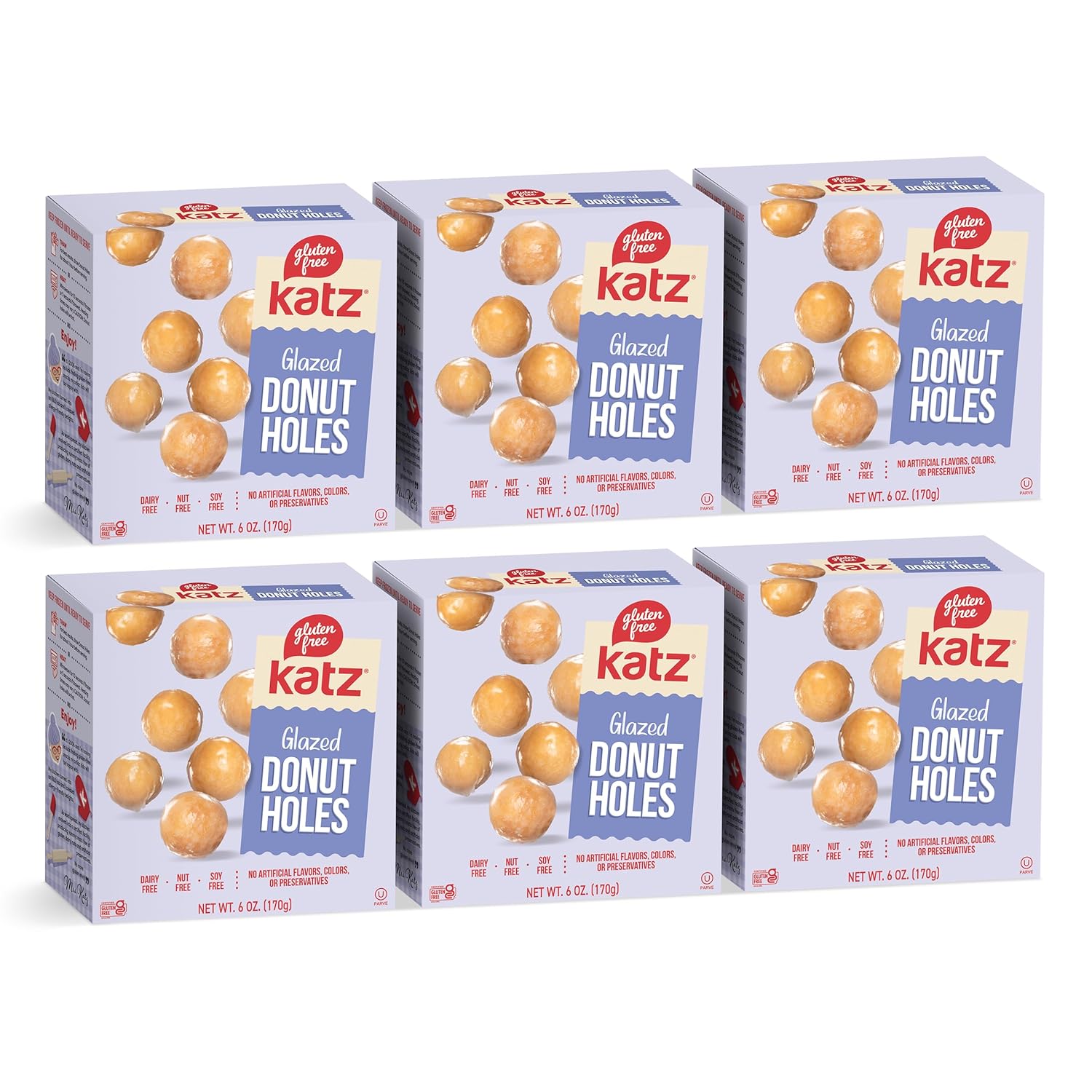 Katz Gluten Free Glazed Donut Holes. Soft & Sweet Mini Donut Bites, Free of Soy, Sesame, Dairy, and Nuts. Kosher snack, 6oz (6pk)