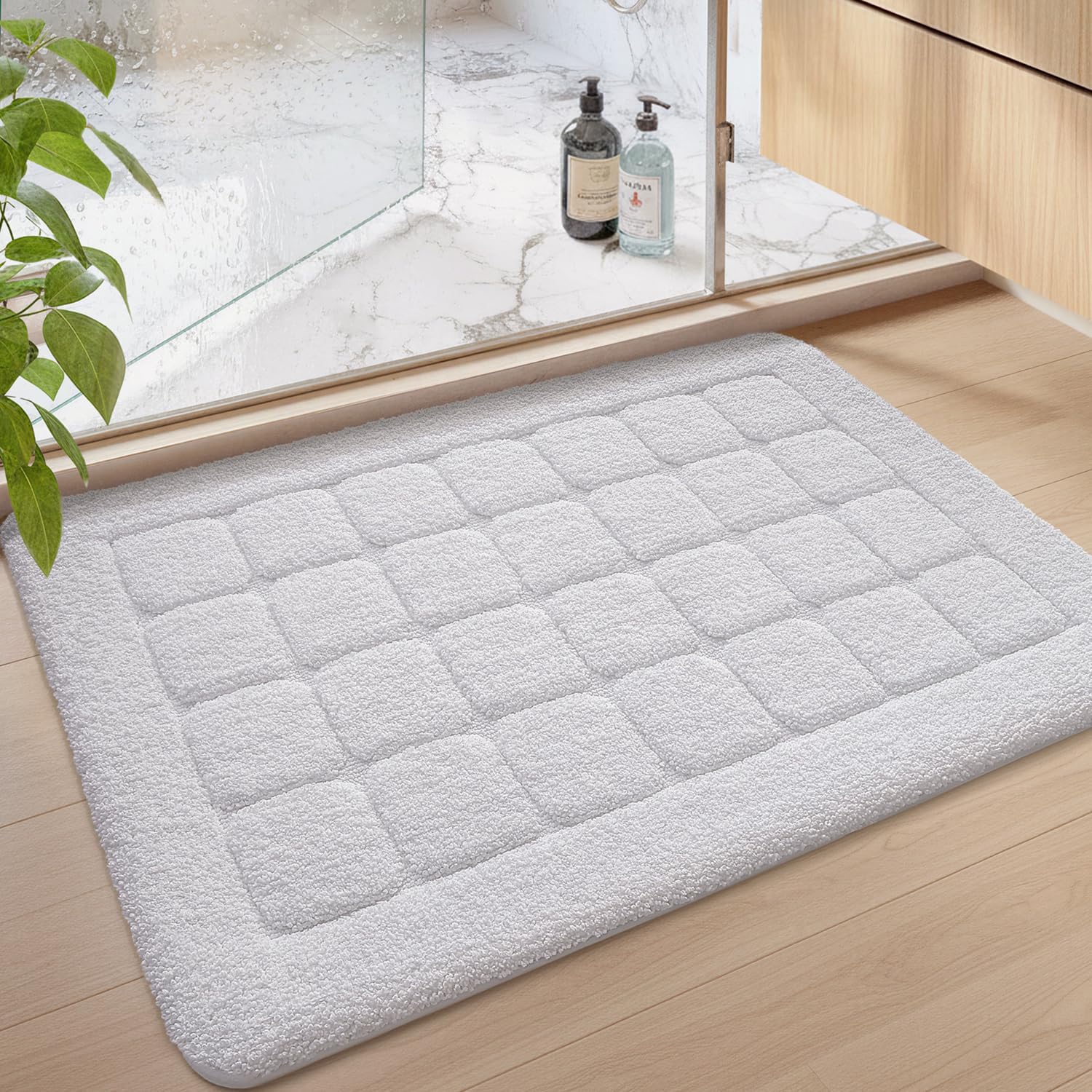 Color&Geometry White Bath Mat Non Slip Washable- 17″x30″ Luxury Absorbent Bath Mats for Bathroom, Sink, Bathtub, Thick Soft Shower Mat Outside Shower
