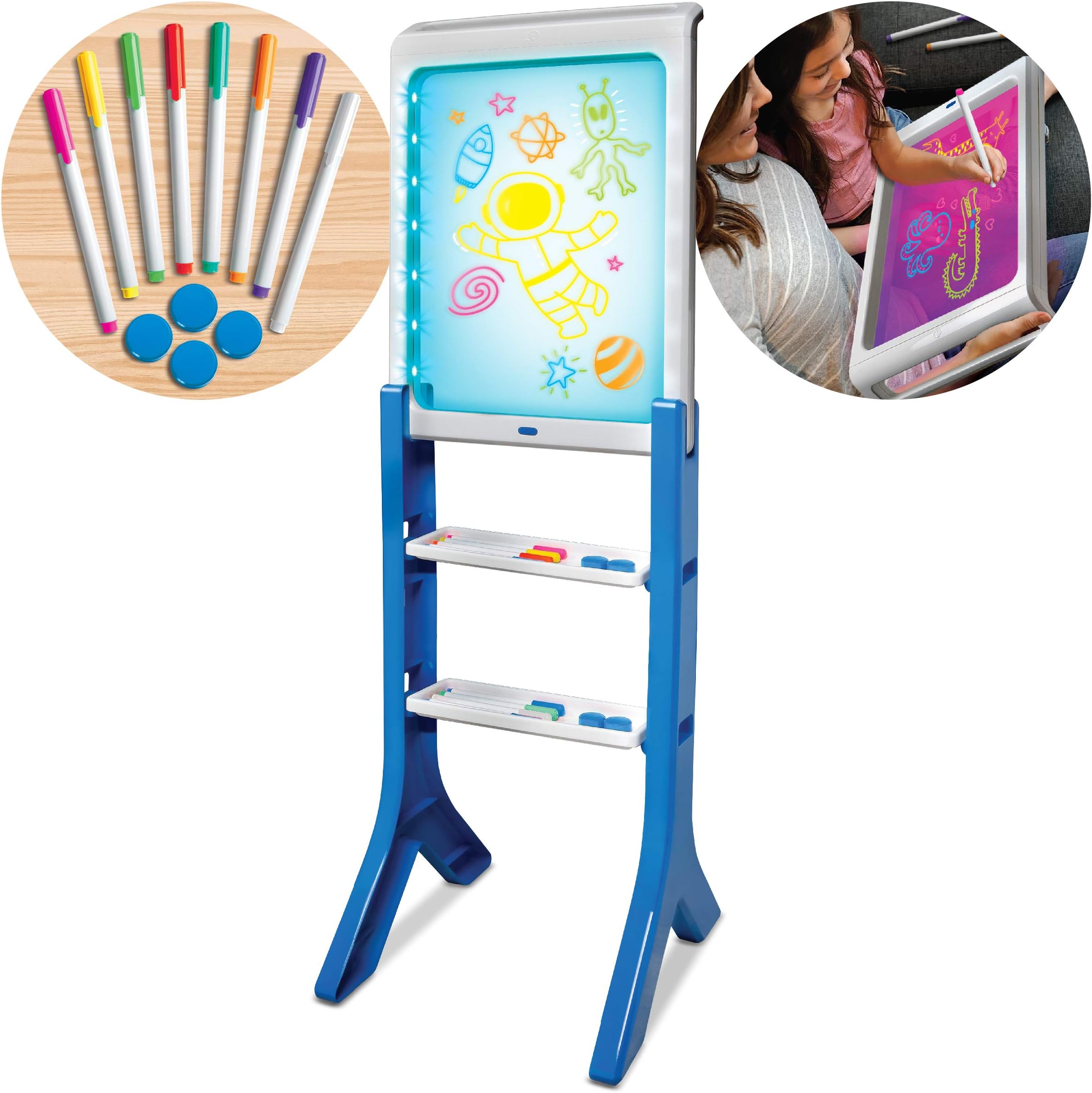 Discovery LED Artist Easel with Removable Glow-in-The-Dark Tracing Tablet, Includes 8 Washable Markers & 4 Magnets, 8 Drawing Light Modes, Portable Arts & Crafts Activity Kit, Kids Travel Toy Gift
