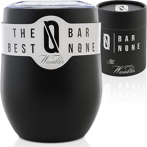 BAR NONE Wumbler  Vaso de vino de acero inoxidable con tapa aislado, copas de vino aisladas con tapa, vasos de vino de metal, vaso de vino sin tallo