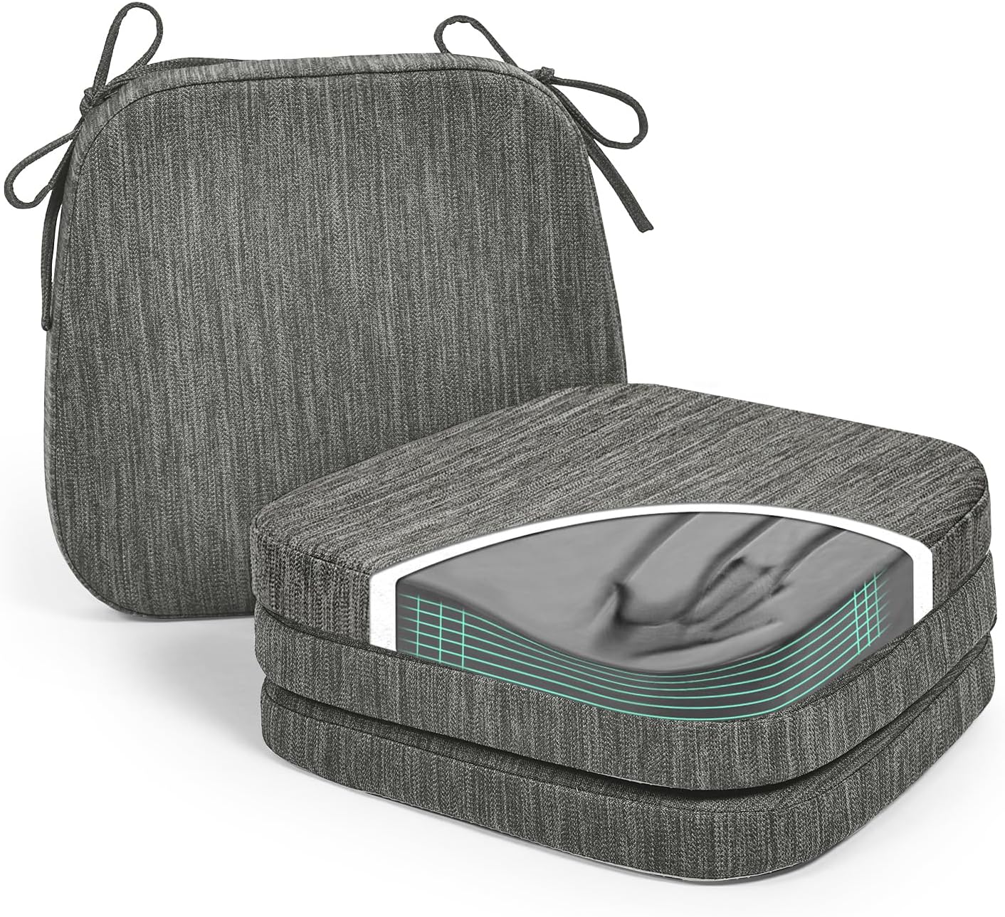 baibu 17 x 16 Inches Dual-Layer Patent Design Chair Cushion for Dining Chairs, Set of 4 Memory Foam Non-Slip Kitchen Chair Pad and Dining Seat Cushion with Machine Washable, Grey Grey 4 Count (Pack of 1)