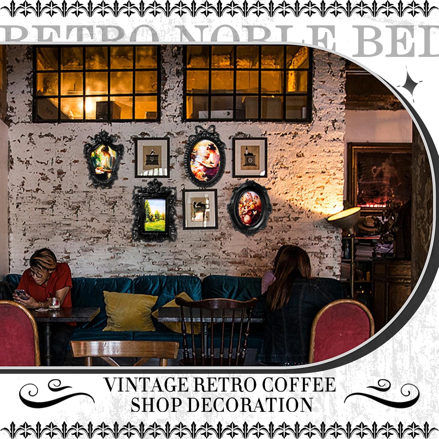 Geetery 4 Pcs Black Gothic Vintage Picture Frames Set Antique Picture Frame Small Mini Luxury Ornate Oval Circle Rectangle Wall Hanging Decor for Gallery Wall Photo Display Tabletop Home Decoration