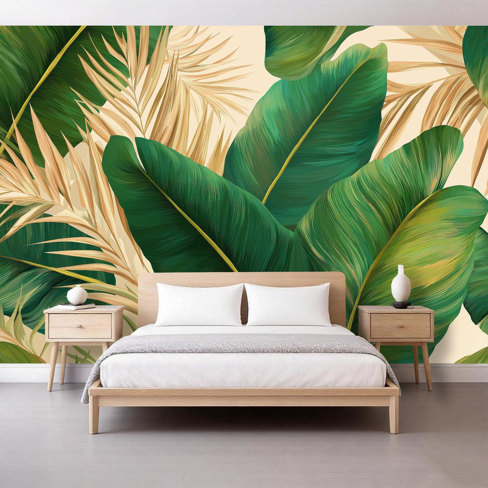 Egzotyczne liście bananowca, liście palmowe, włóknina, fototapeta dla chłopców i dziewczynek, 200 x 140 cm, tapeta do pokoju dziecięcego, salonu, tapeta na flizelinie, tapeta ścienna, efekt 3D