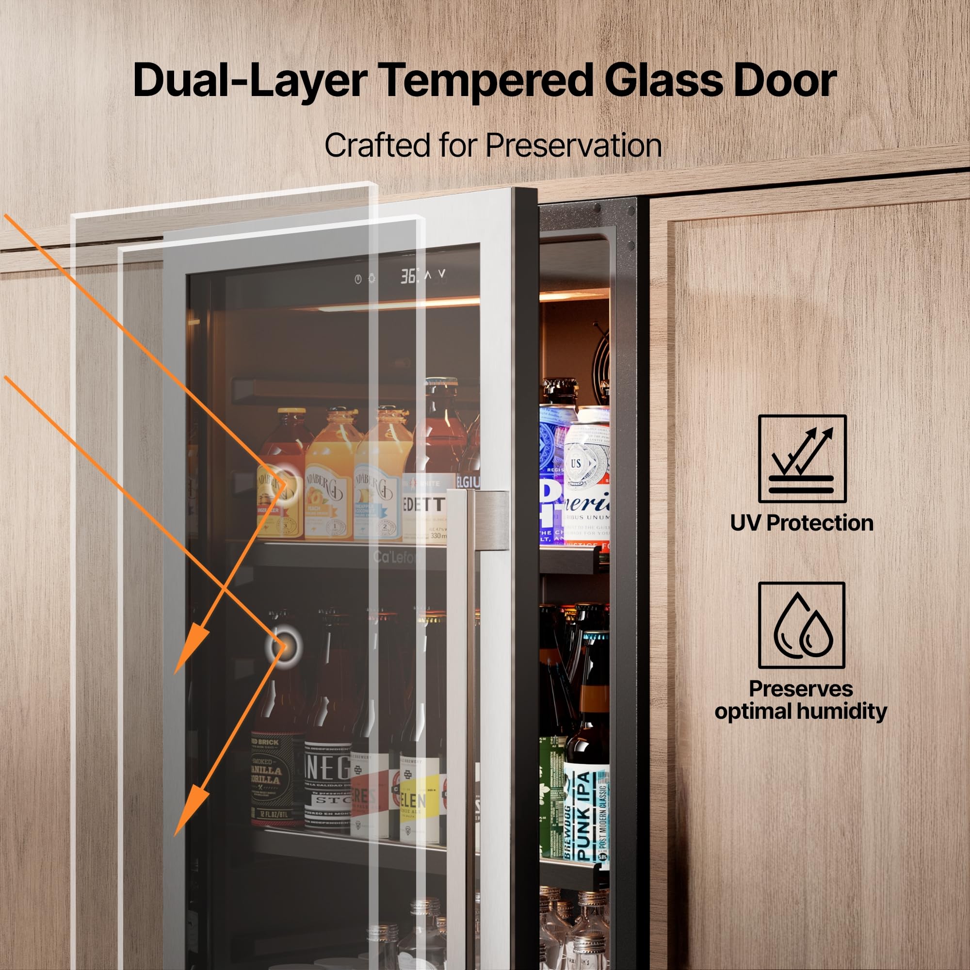 Ca'Lefort Beverage-Refrigerator 24 Inch, Tall Beverage Fridge Cellars Large Bar Drink Cabinet Built-In Or Freestanding With Glass Door, Beer Cooler For Bottles And Cans Beer/Soda/Water/Wine on Fridge.com - View 5