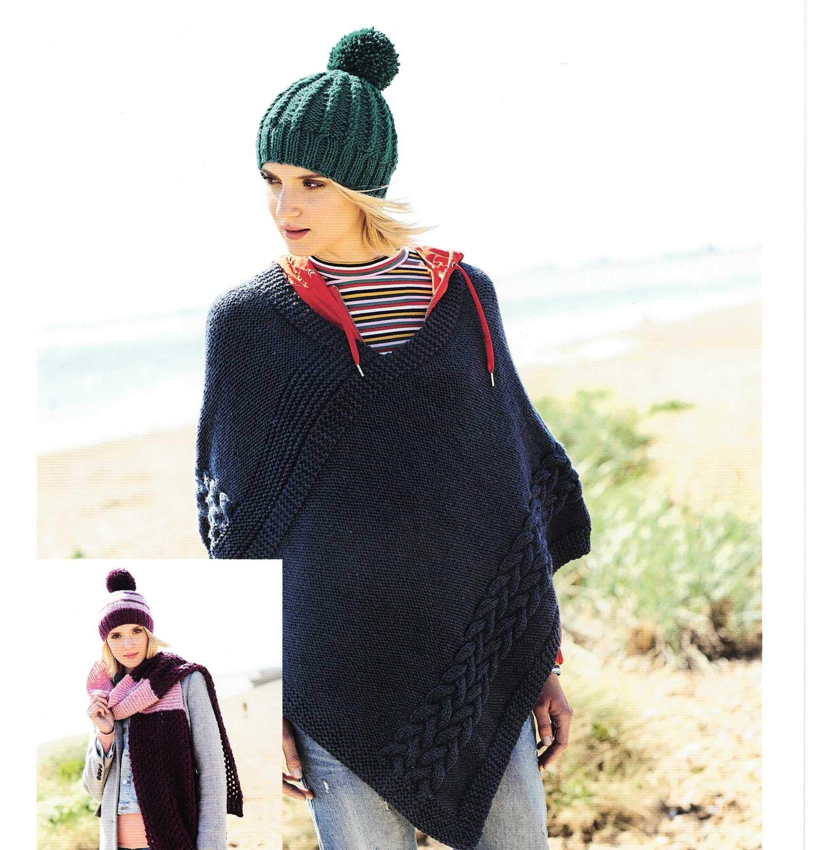 Ukhka Women's Chunky Knitting Pattern - Winter Accessories - Poncho Hat & Scarf (Ukhka 204)
