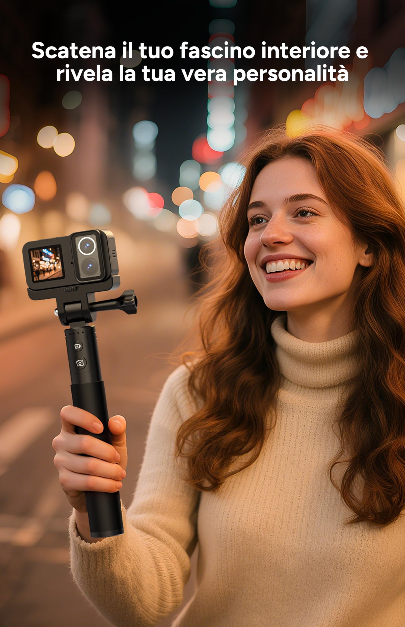 SJCAM SJ20 Action Camera 4K (microfono) – Dual Lens 4K Sports Camera con 8H Selfie Stick, Super Night Mode, Magnetic Mount, HDR, 8X Zoom, Underwater Camera per Travel, Moto & Outdoor