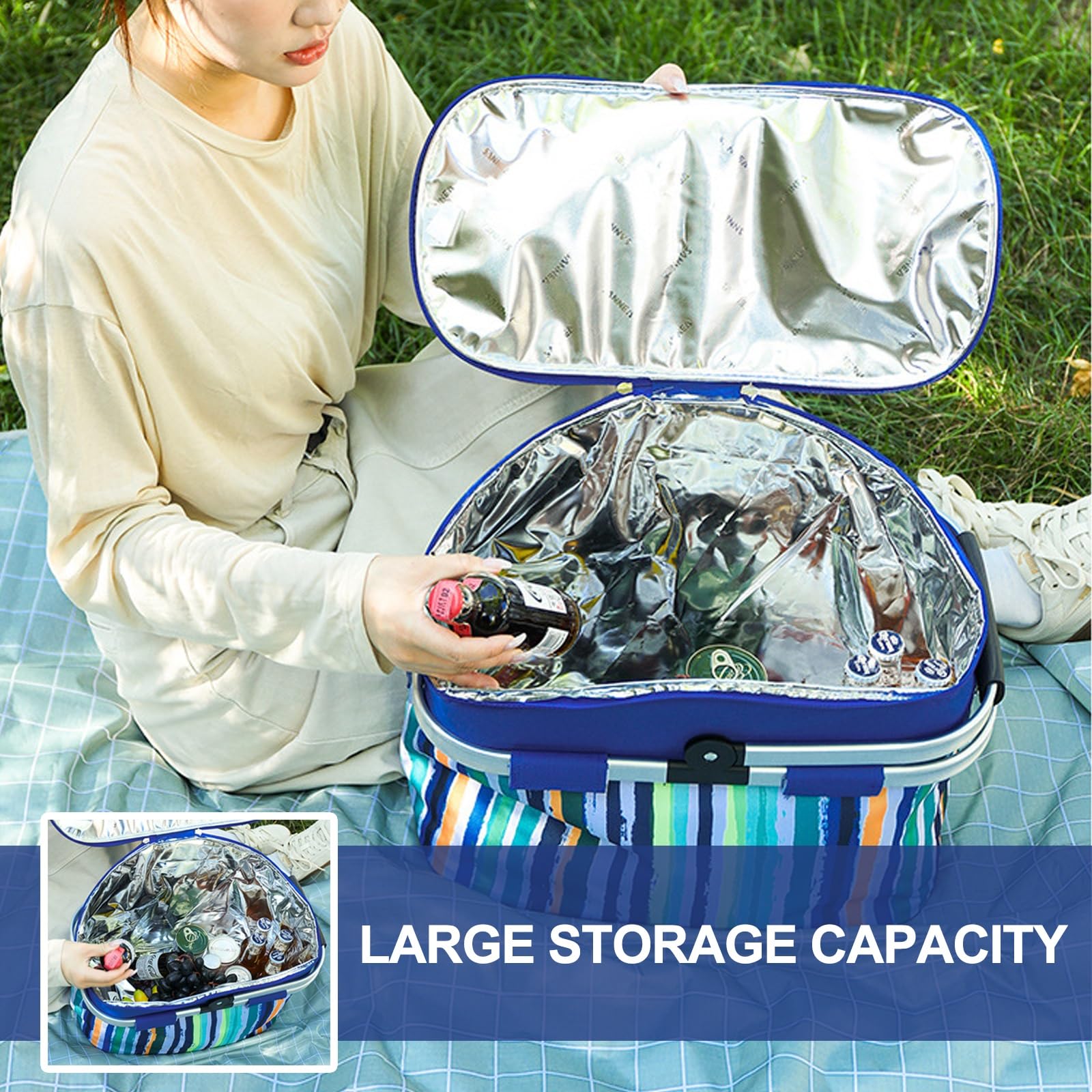 Cesta Picnic, Bolsas Térmicas, 17l, Bolsas de Supermercado dor Camping, Bolsa Aislante de Gran Capacidad(Blue)