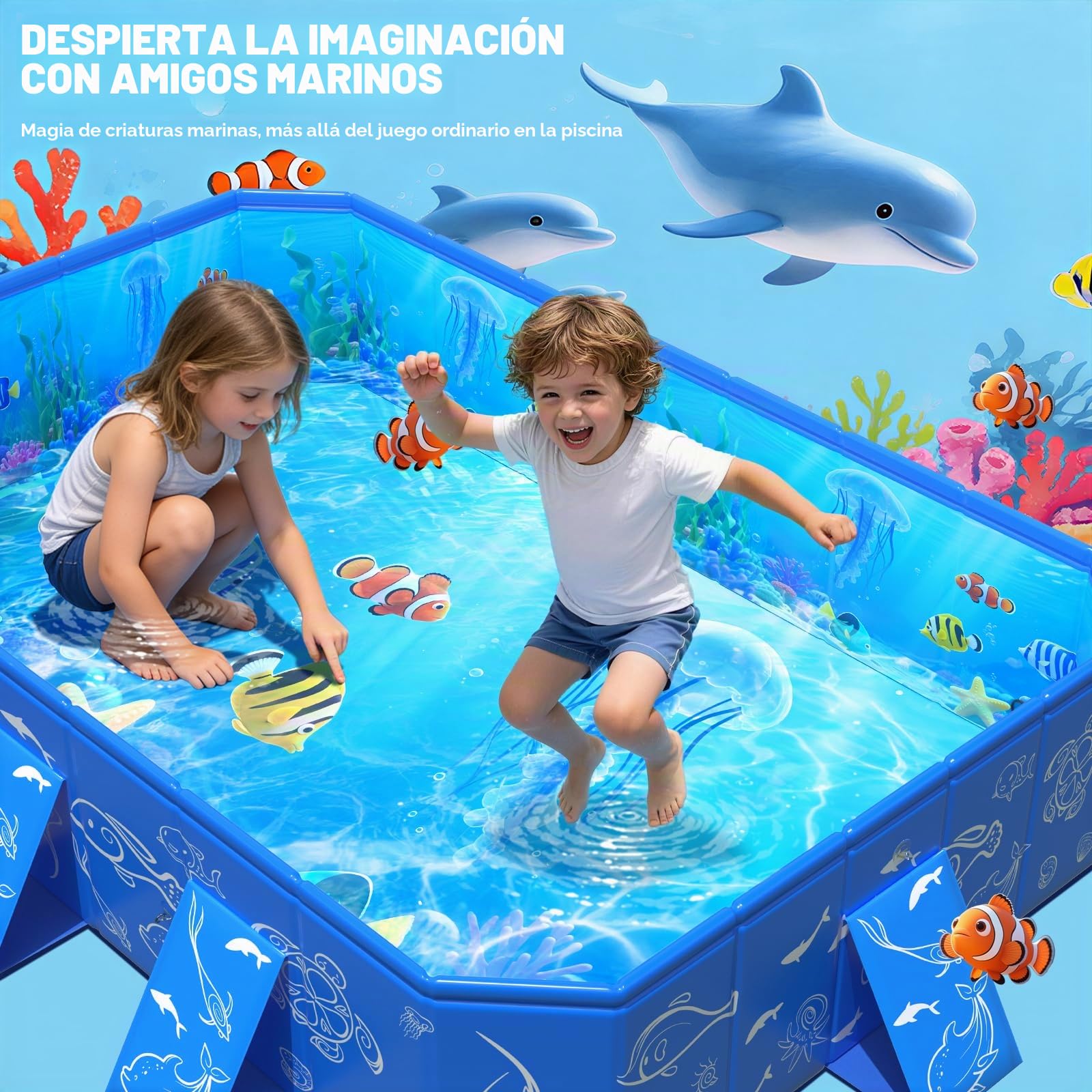 KingSom Piscina Rectangular para Niños con Toldo Solar, Piscina para Niños Plegable, Piscina Desmontable para Bebés, Anti-UV, Fácil de Guardar, Piscina Familiar para Jardín o Playa, 135 x 102 x 31 cm