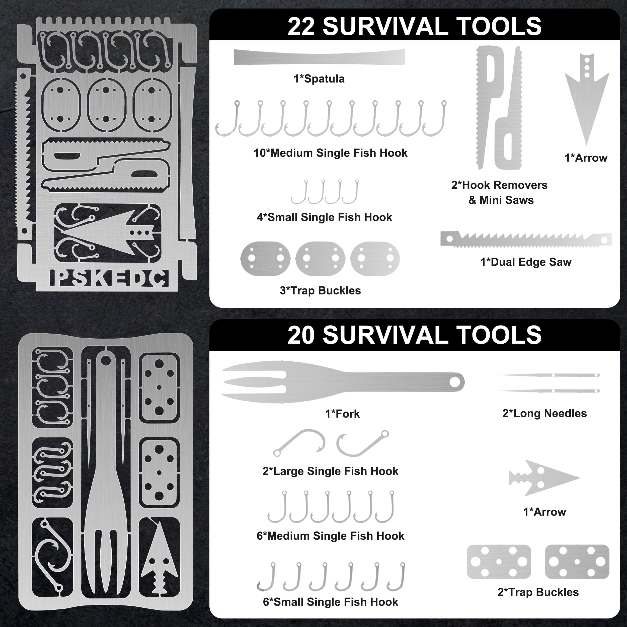 AYMQC Carte De Survie Multi-outils – Hameçons, Scie, Aiguilles, Le Tout Dans Votre Poche