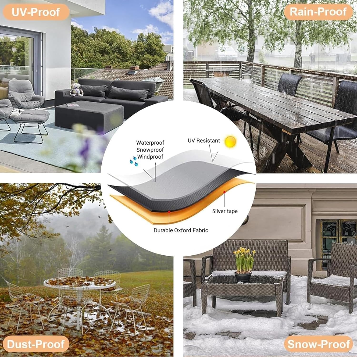 Extra Large Patio Furniture Cover, 126'' L x 110'' W x 39'' H/320x280x100cm Waterproof 600D Heavy Duty All Weather Protection from Rain, Snow, UV, General Purpose Outside Sectional Sofa Set Covers