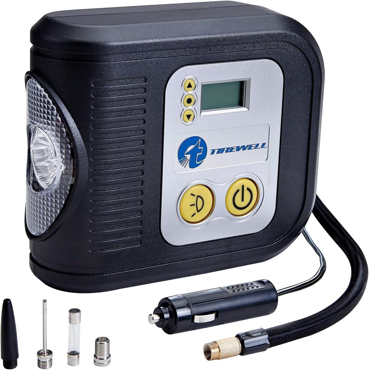 12V Tire Inflator, Digital Portable Air Compressor, Auto Shut off Tire Pump with LED Light and 3 Nozzles, 100PSI