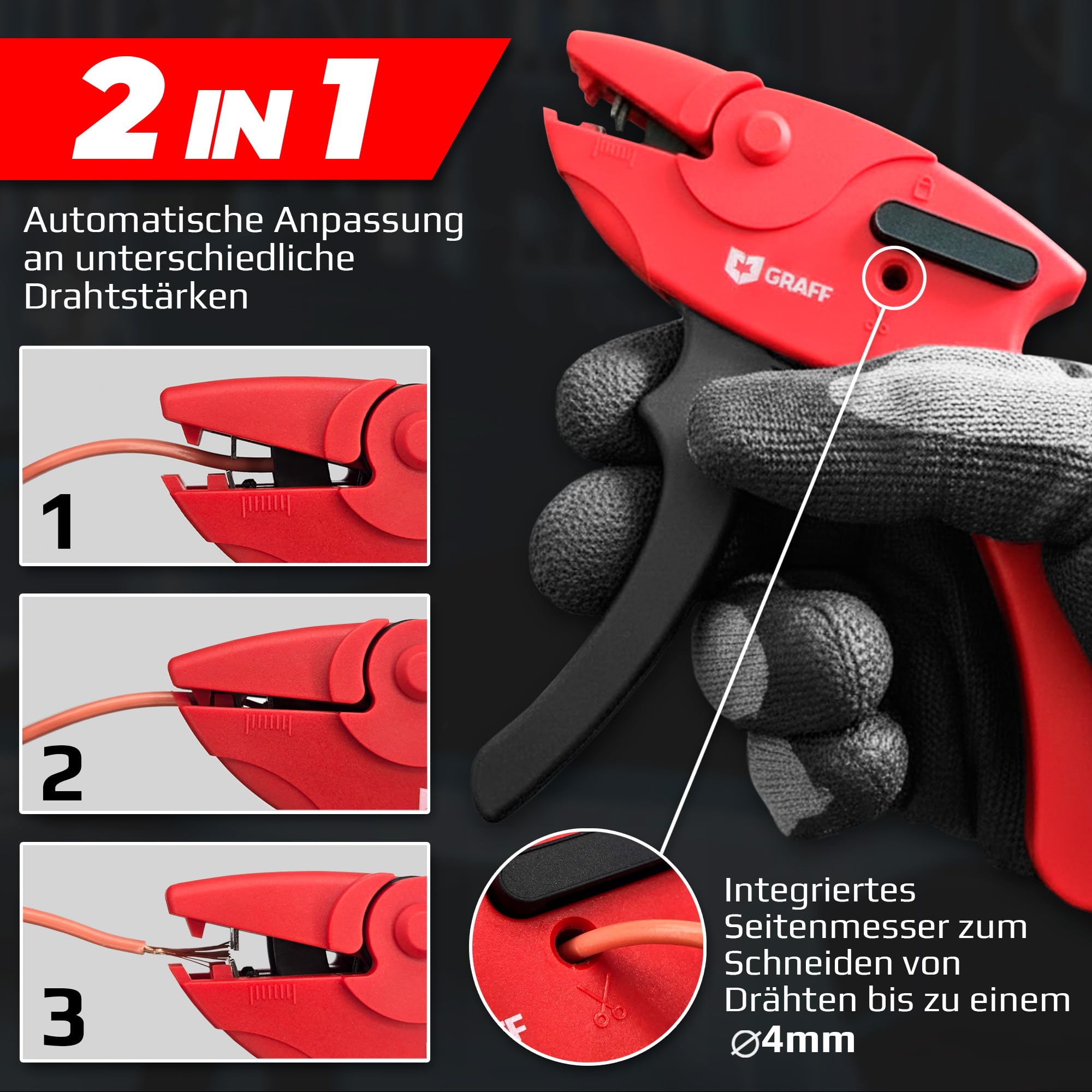 Produktbild von YATO Automatische Abisolierzange – Kabelentmantler Mit Seitenschneider, 0,2–6,0 Mm²