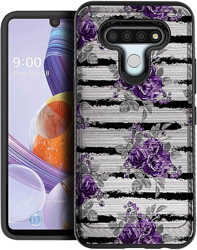 Miniatura 24 de CasesOnDeck Funda ajustable compatible con LG K51 / LG Reflect/LG Q51 [Armadura cepillada] Funda negra de doble capa con diseño (Horse Tribal)