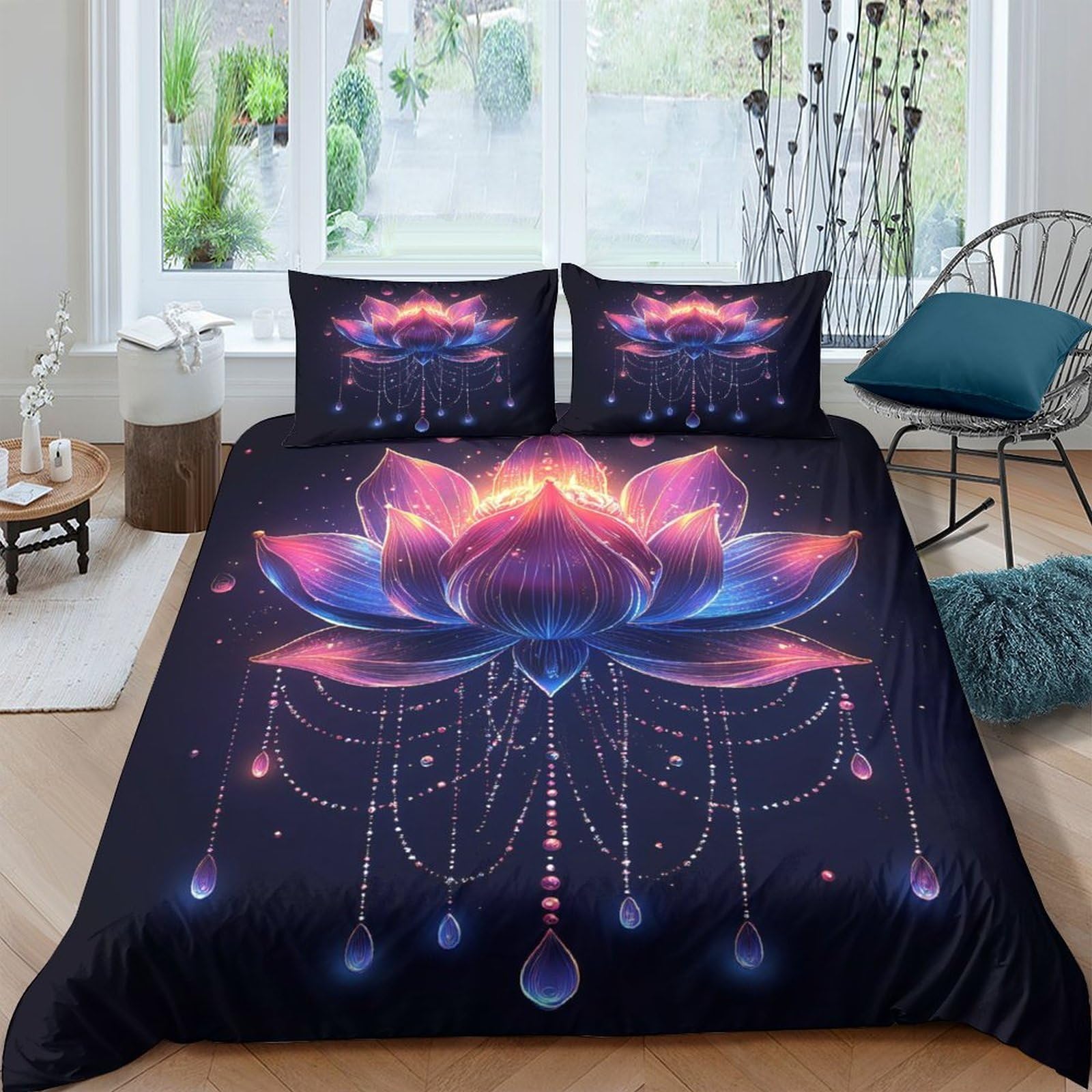 Ctjqhvkz Style-3 3D Printed Lotus Dream Fitted Sheet Microfiber Soft Breathable Mandala Bed Cover Anti-Slip Machine Washable Bedroom Decor Single（135X200cm）