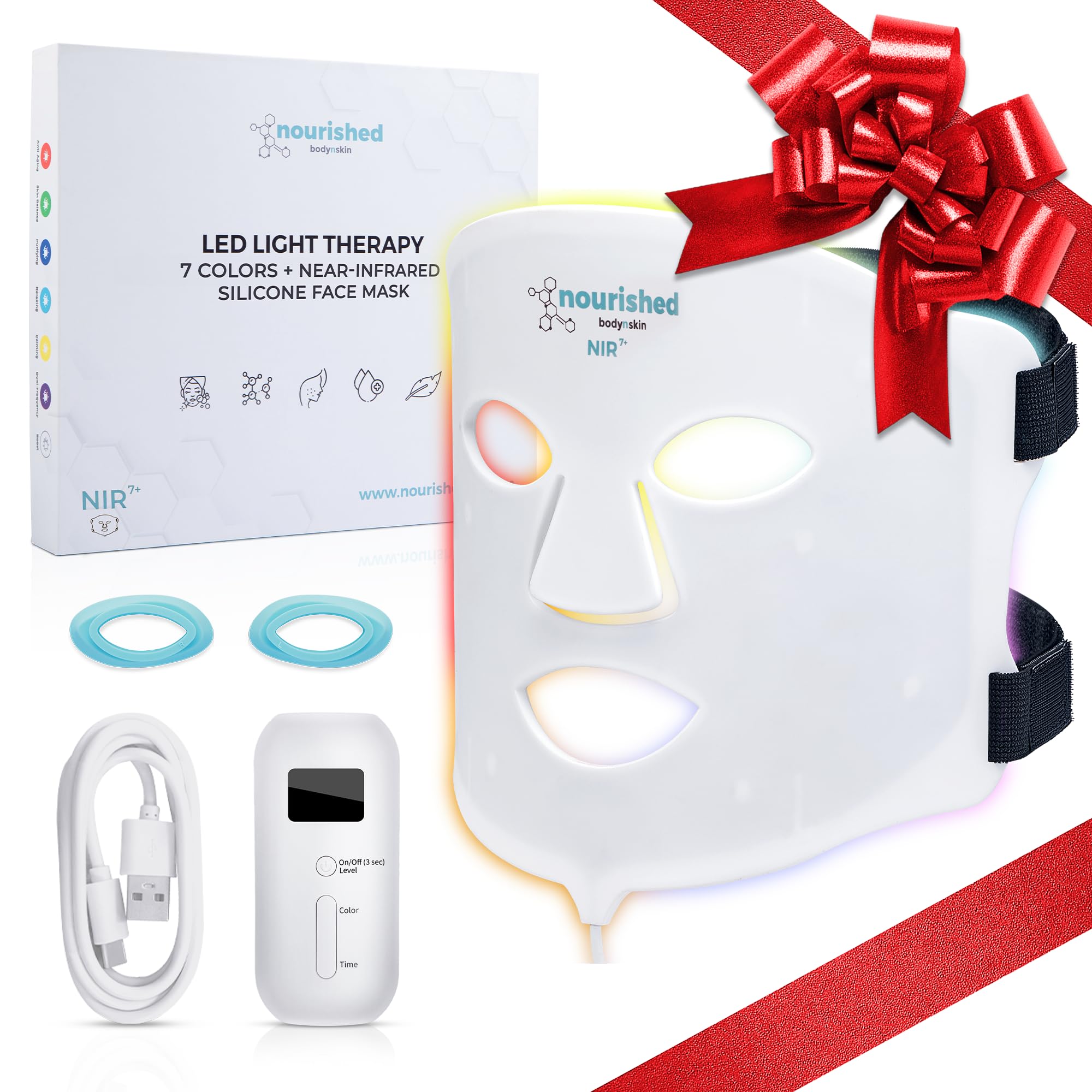 7 Colors LED Face Mask with Near-Infrared - Blue Red Light Therapy for Face - 114 LEDs -