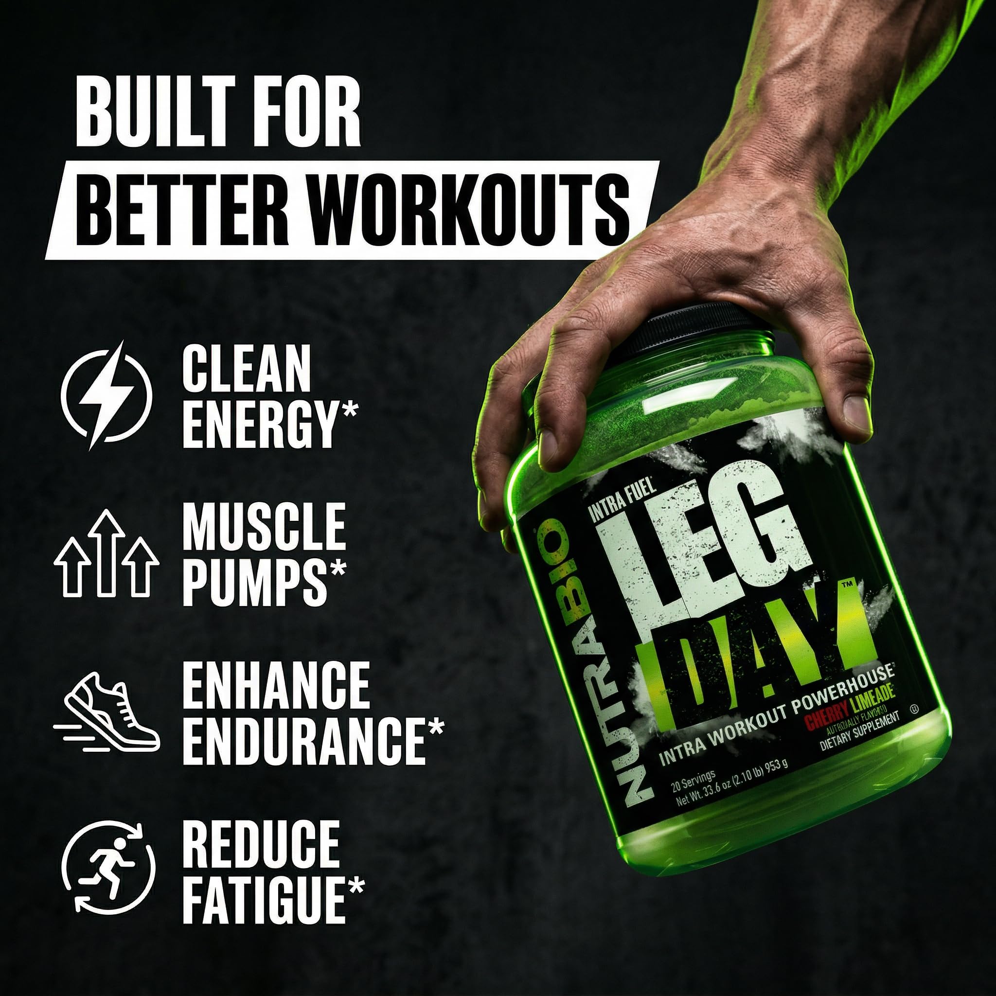 NutraBio Leg Day Intra Workout Powder – Advanced Carb Supplement with Cluster Dextrin & Electrolytes – Carb Powder with EAAs/BCAAs – Cyclic Dextrin for Performance – Cherry Lime, 20 Servings — Amazon image 4