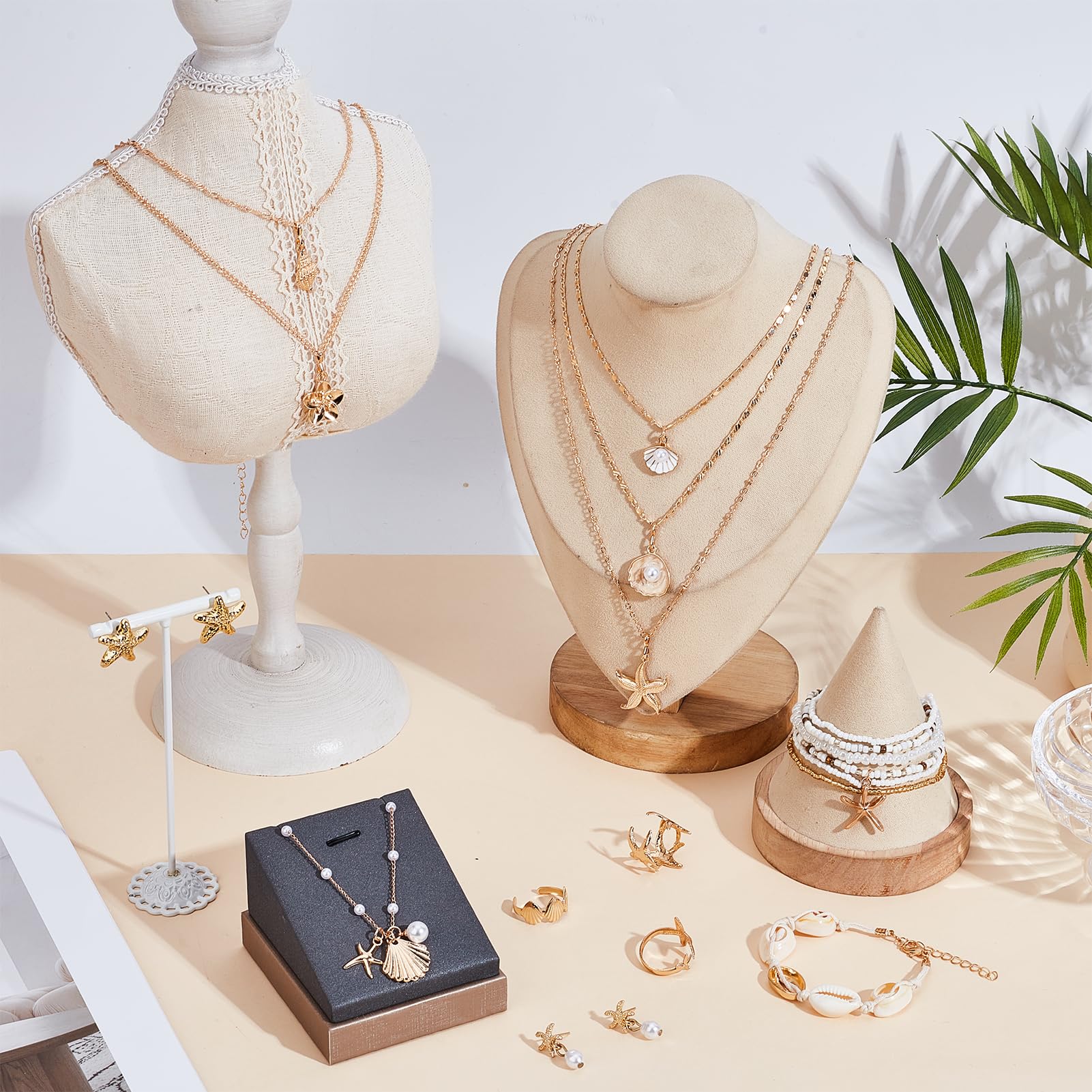 NICENEEDED 20 Juego de Joyas de Concha Y Estrella de Mar, Pendientes de Concha Marina, Anillos, Collar Bohemio con Dijes En Capas